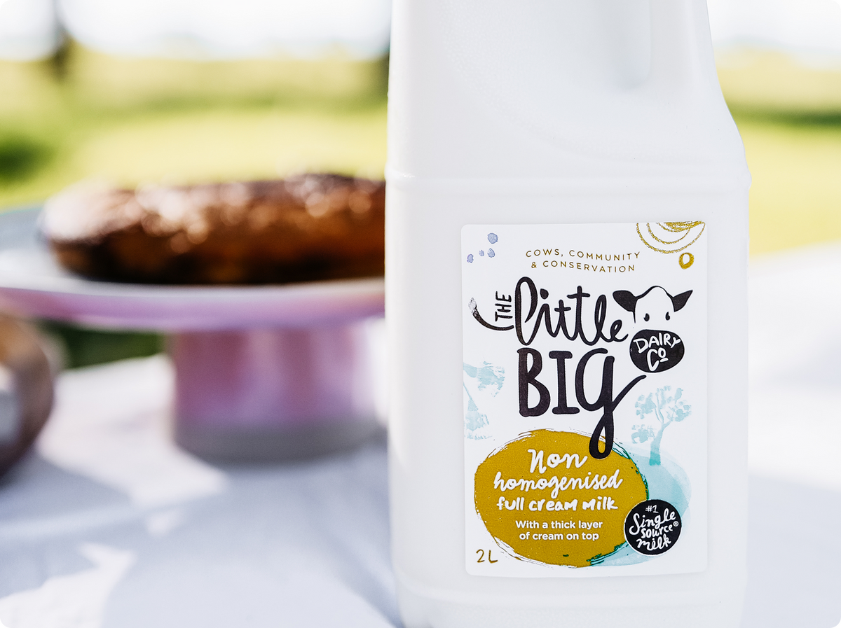 Little Big Dairy Non-Homogenised Milk outside on a table